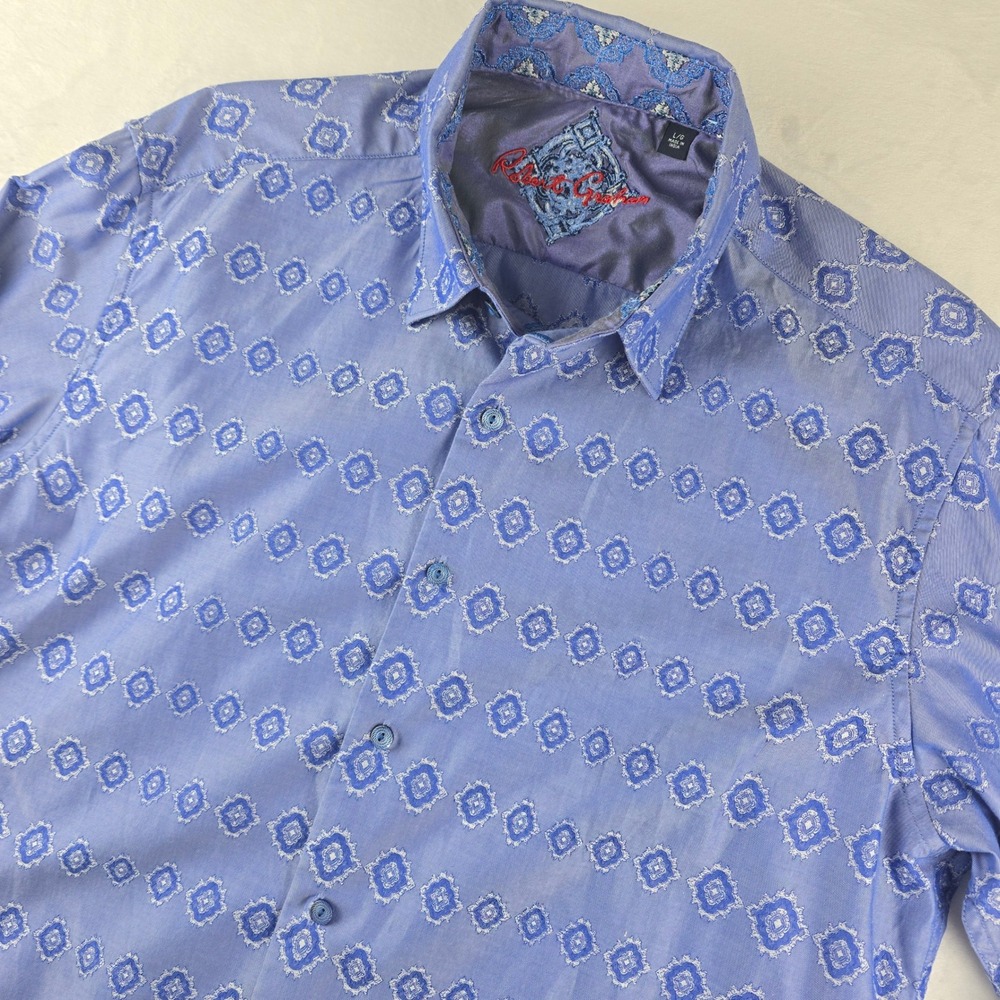 Robert Graham Kasha  Men's L Long Sleeve‎ Button Up Shirt Blue Geometric Pattern